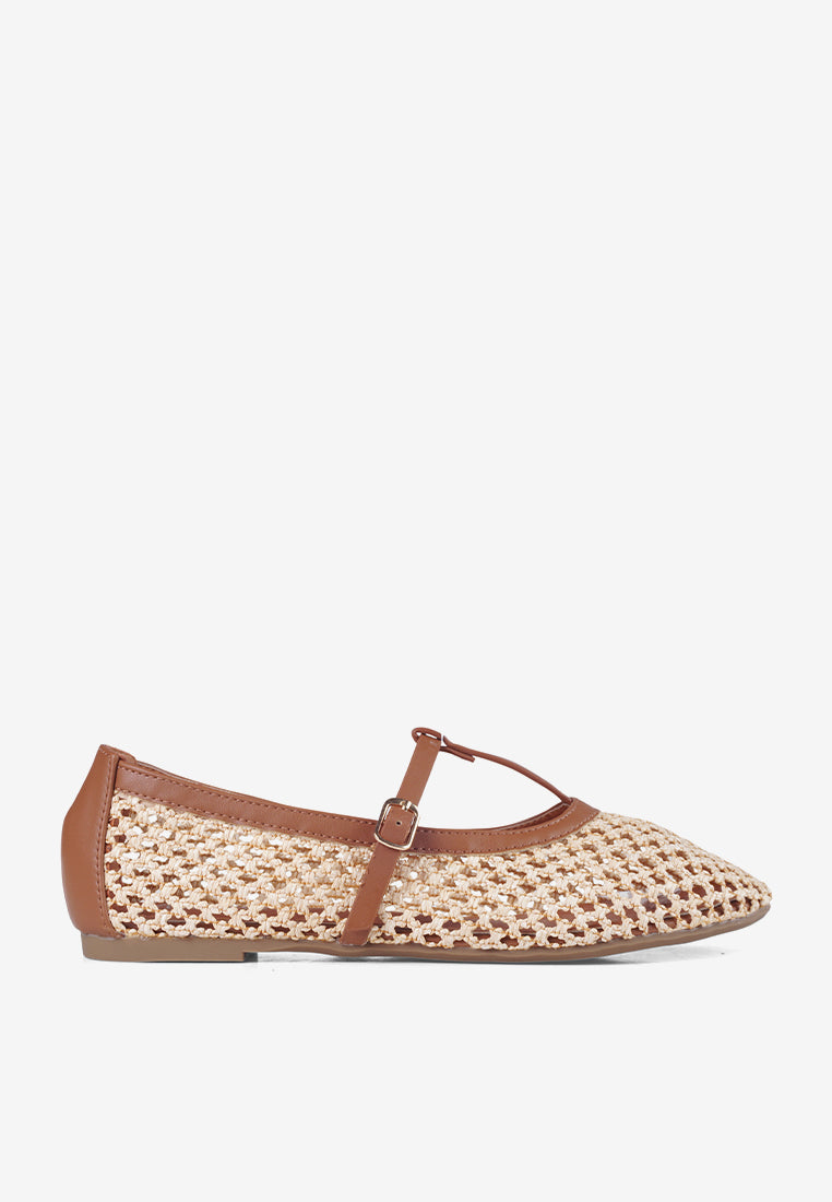 Aria Black Woven Mary Jane Flat Shoes Summer Slip On