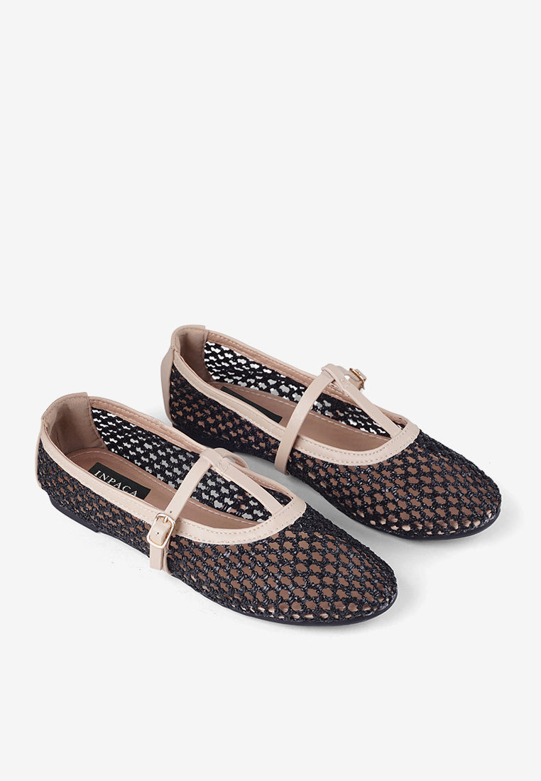 Aria Black Woven Mary Jane Flat Shoes Summer Slip On