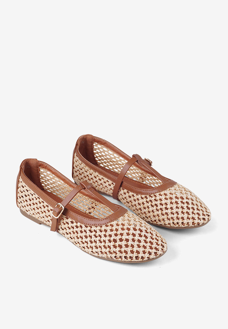 Aria Black Woven Mary Jane Flat Shoes Summer Slip On