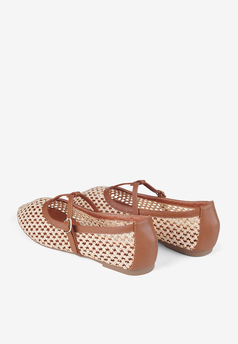 Aria Black Woven Mary Jane Flat Shoes Summer Slip On