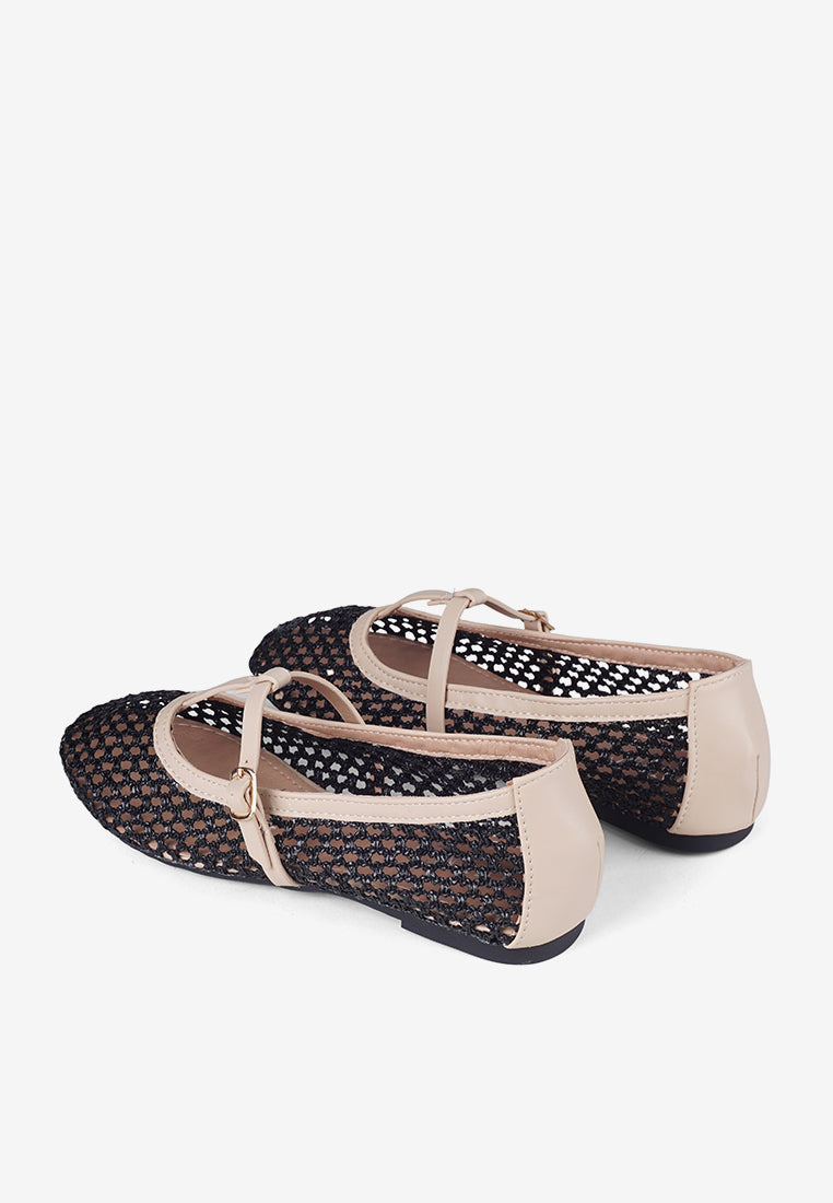 Aria Black Woven Mary Jane Flat Shoes Summer Slip On