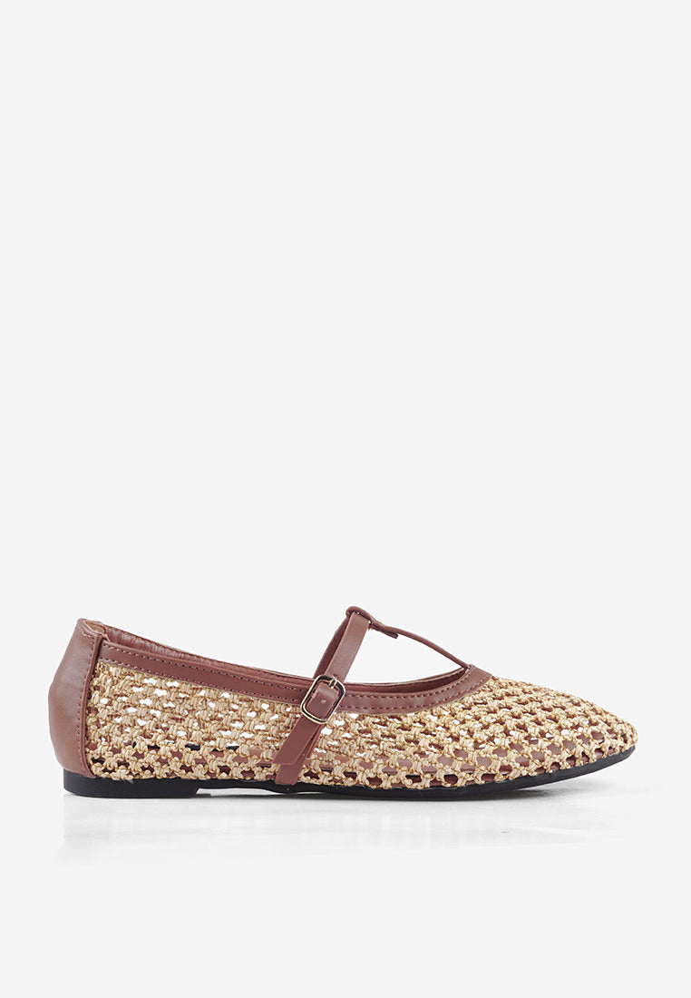 Aria Natural Woven Mary Jane Flat Shoes Summer Slip On