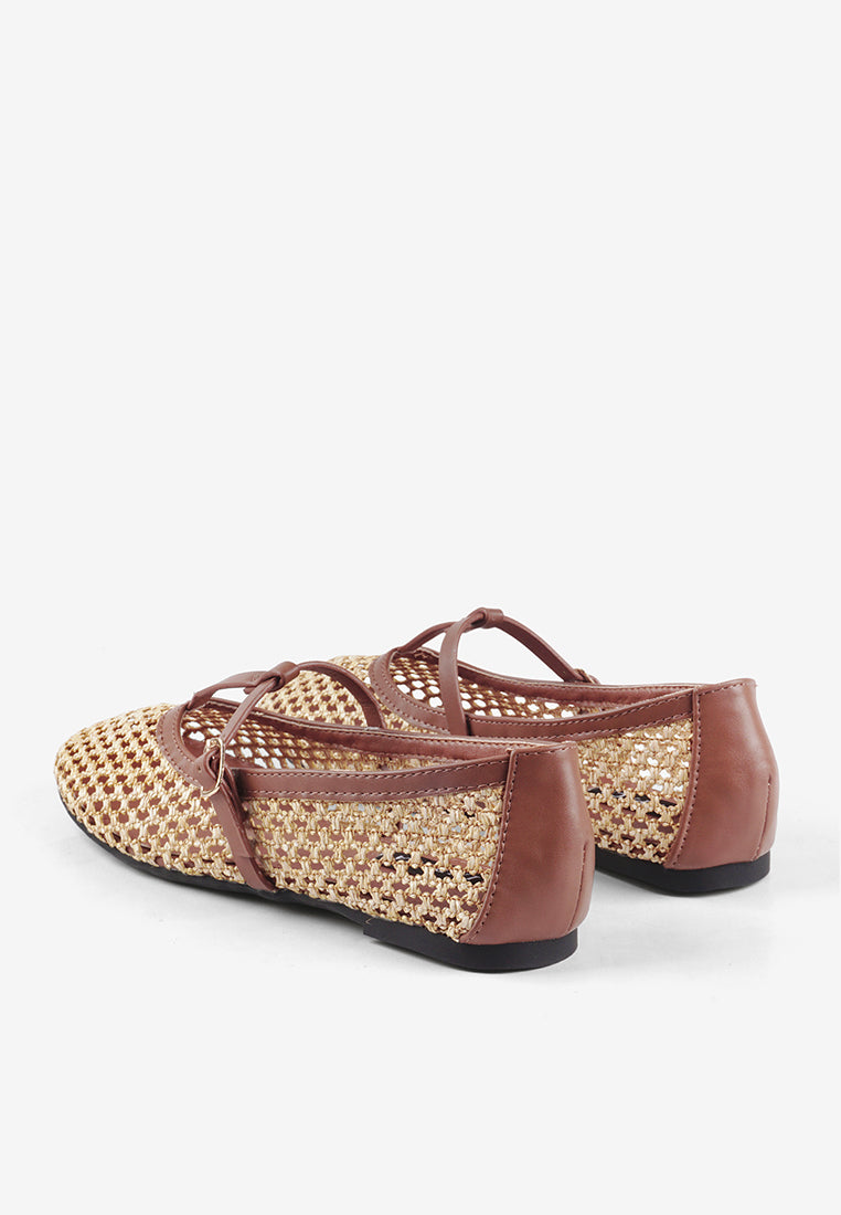 Aria Natural Woven Mary Jane Flat Shoes Summer Slip On