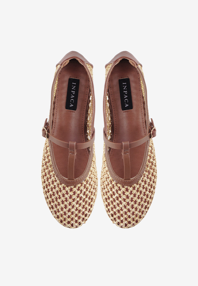 Aria Natural Woven Mary Jane Flat Shoes Summer Slip On